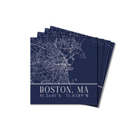 Navy Blue Boston City Grid Coordinates Coaster Set