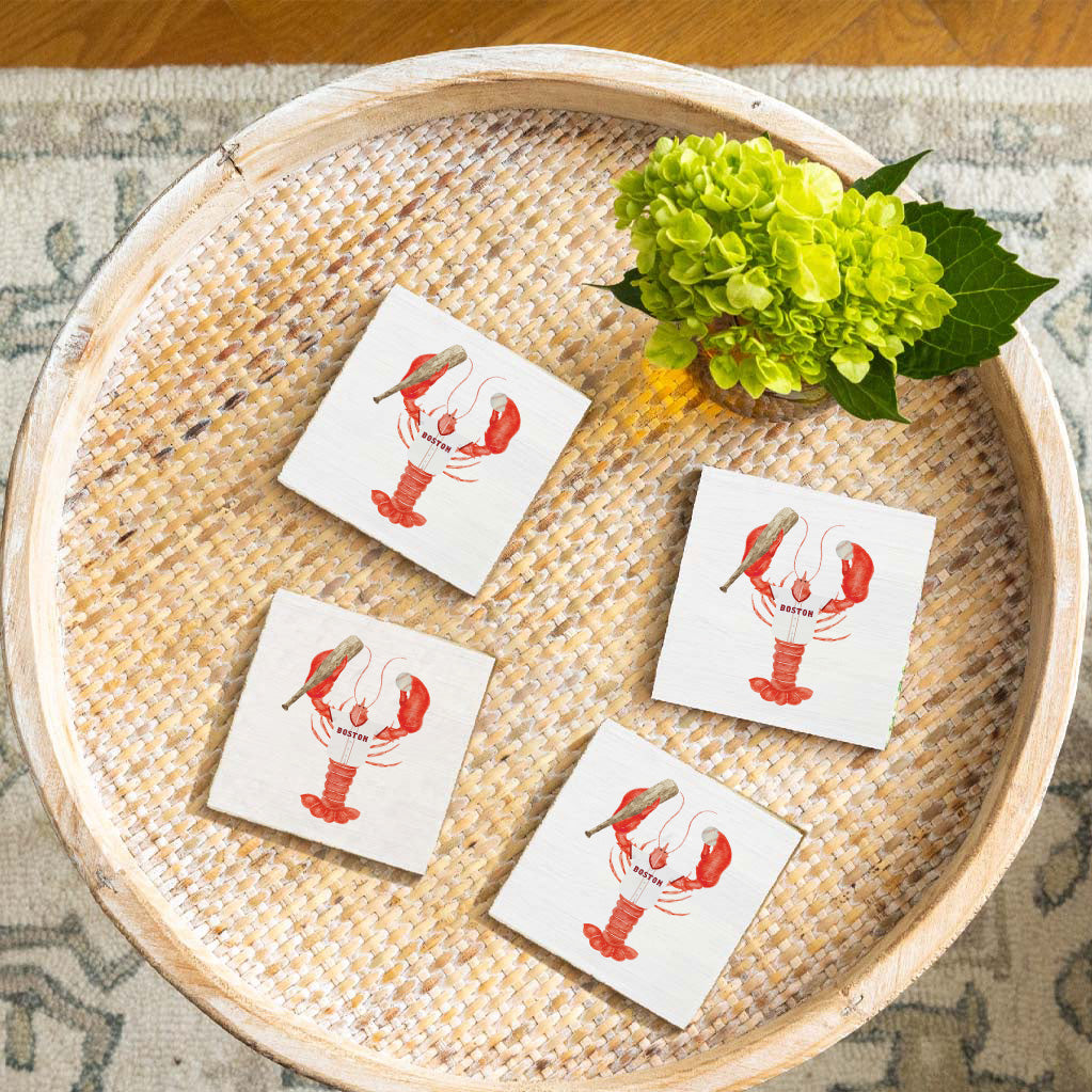 Red and Blue Boston Lobster Coaster Set