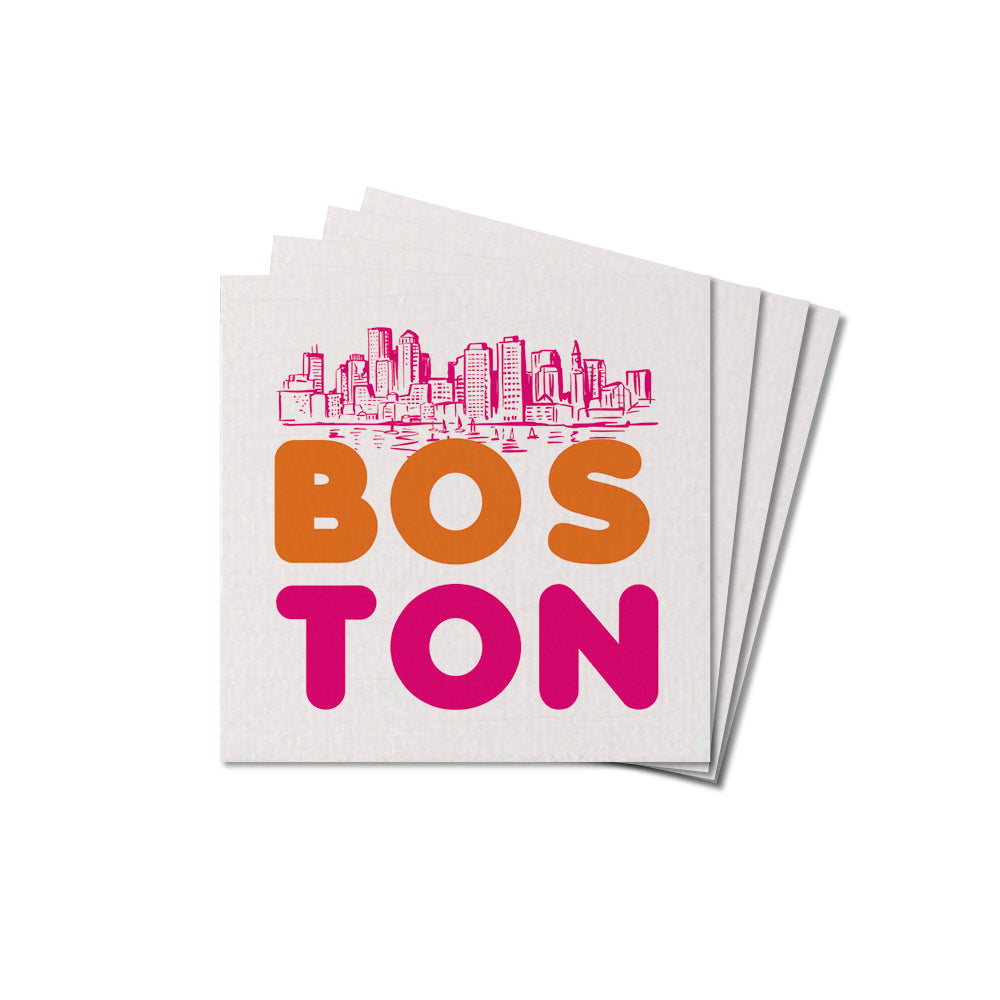 Orange and Pink Boston Skyline Coaster Set
