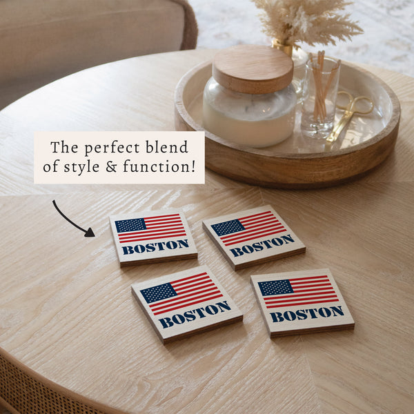 American Flag Personalized Coaster Set