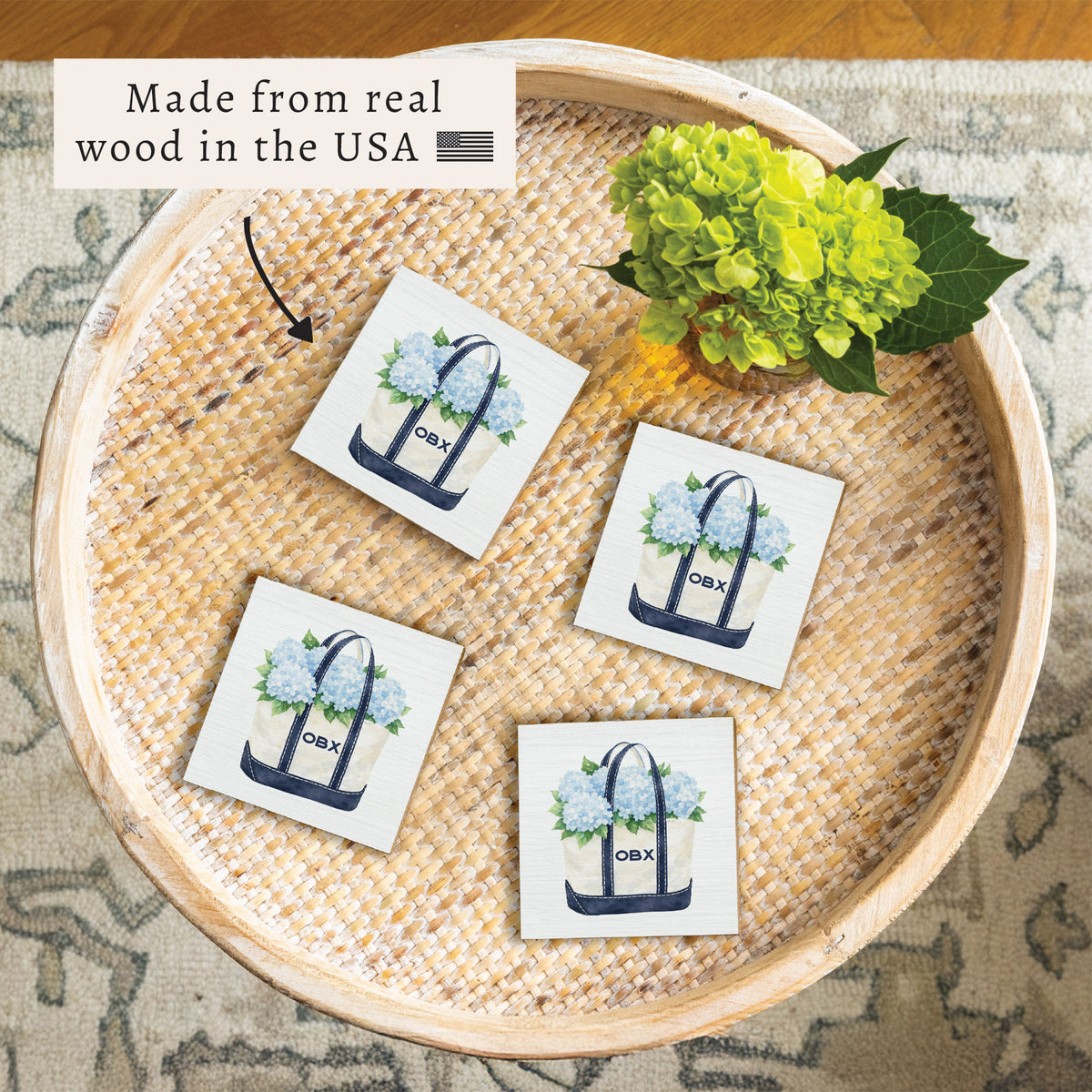 Hydrangea Tote Personalized Coaster