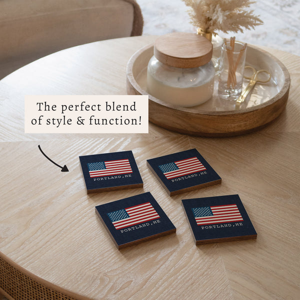 American Flag Printed Needlepoint Personalized Coaster Set