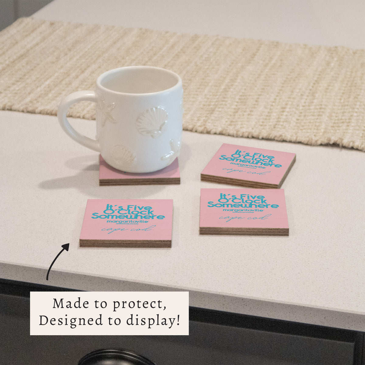 *It’s 5 O’Clock Somewhere Pink Personalized Coaster Set