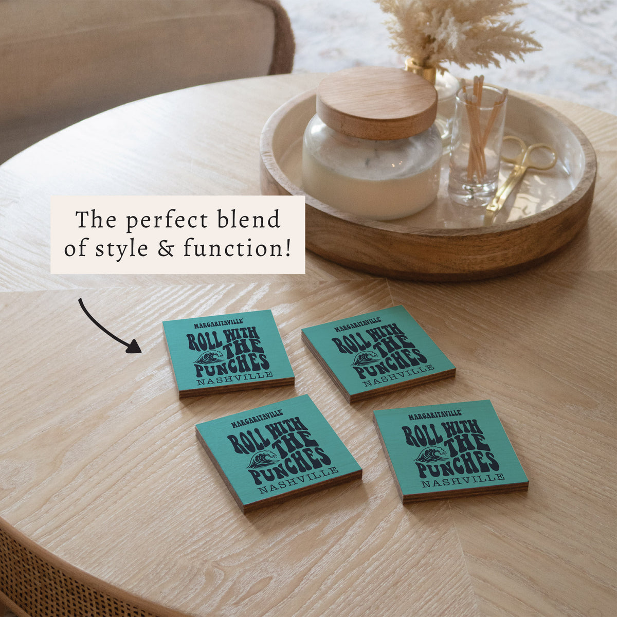 *Roll With The Punches Teal Personalized Coaster Set