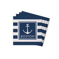 Anchor Stripes Personalized Coaster Set