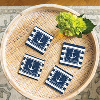 Anchor Stripes Personalized Coaster Set