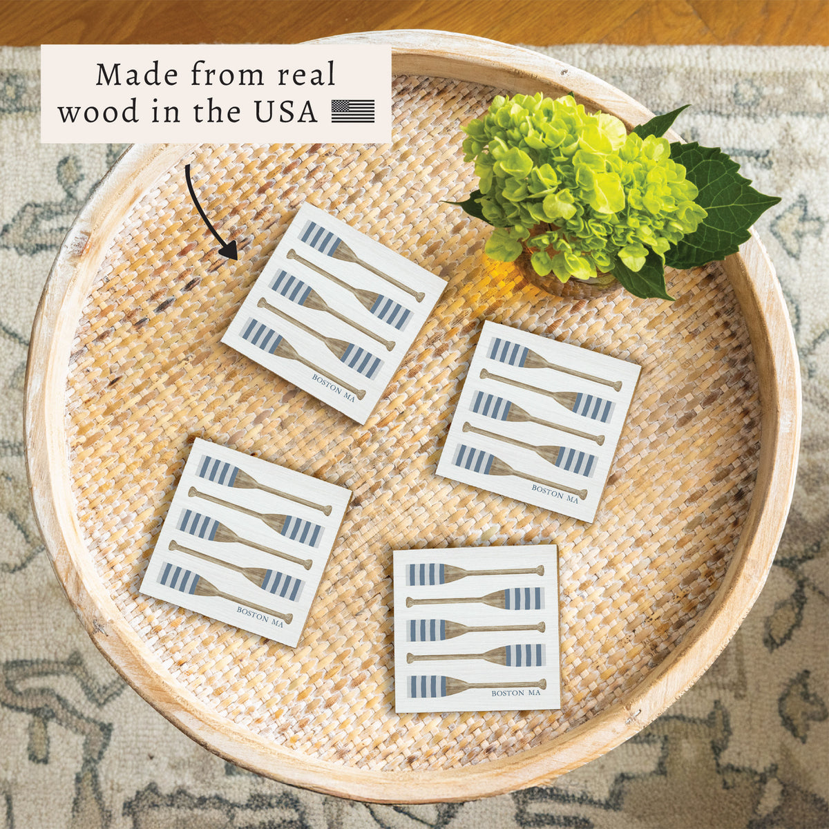 Striped Oars Personalized Coaster Set