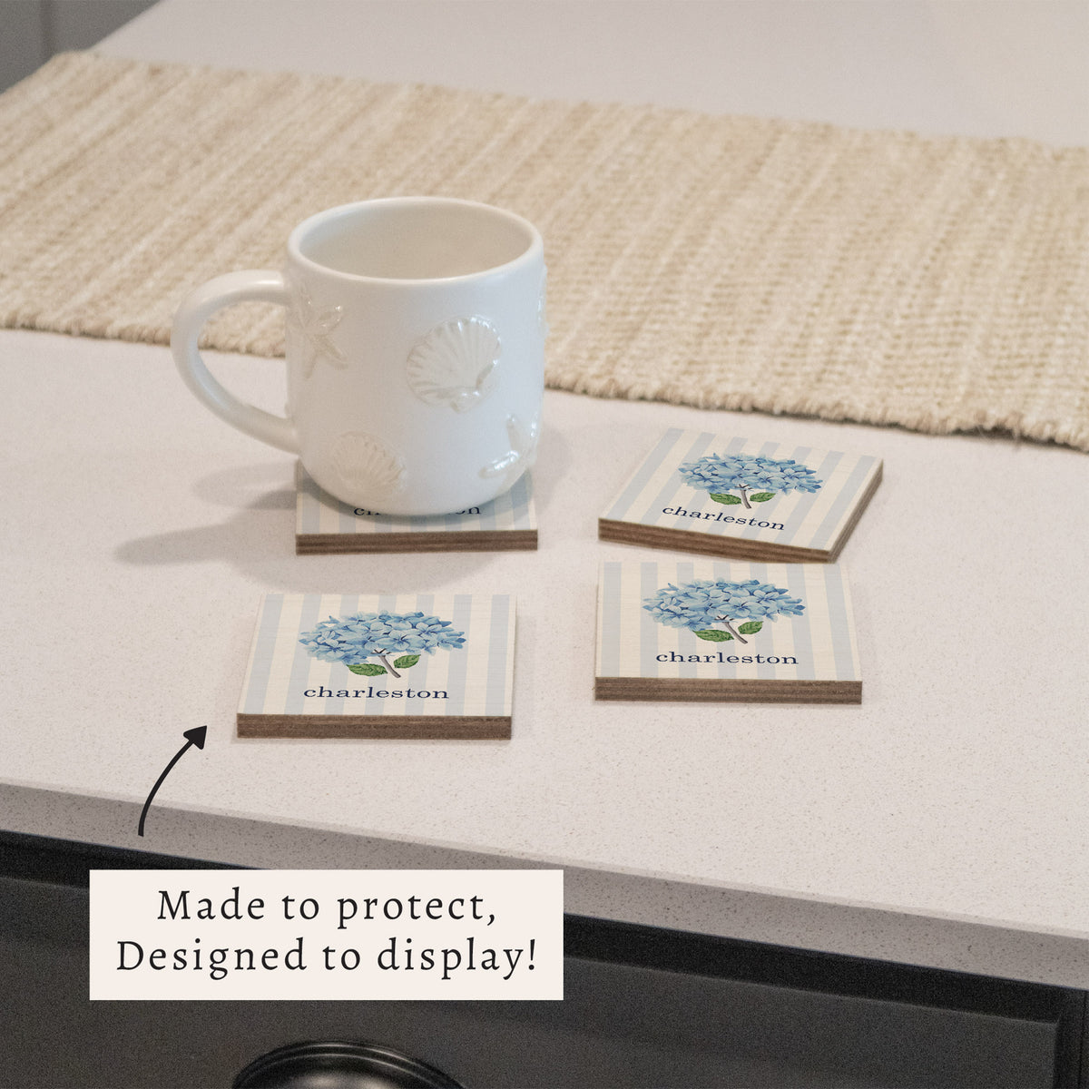 Blooming Hydrangea Personalized Coaster Set