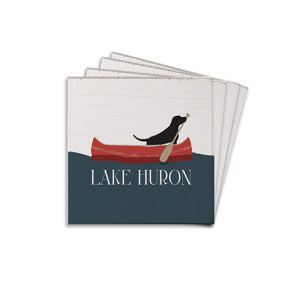 Black Lab Canoe Canoe Personalized Coaster Set