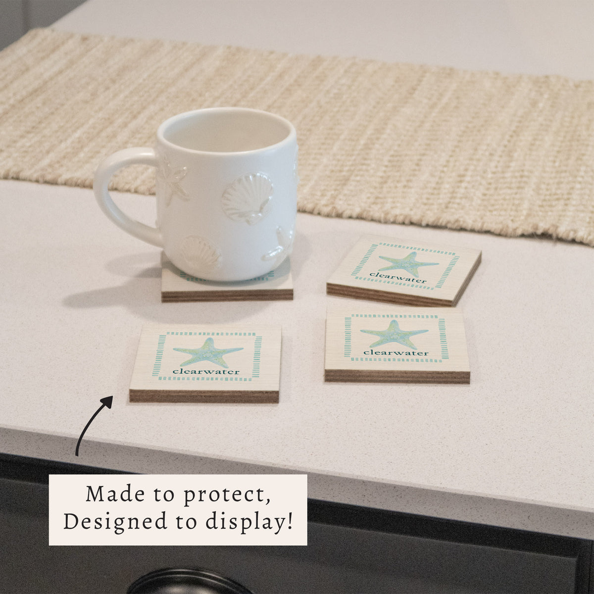 Seafoam Starfish Personalized Coaster Set