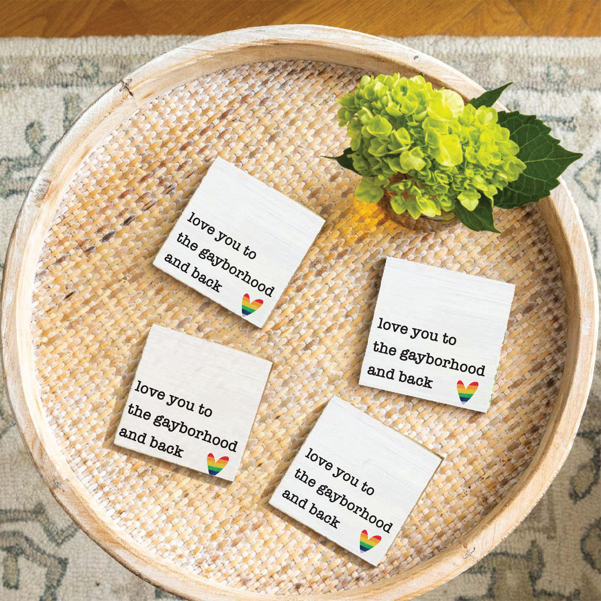 Love You To Rainbow Heart Personalized Coaster Set
