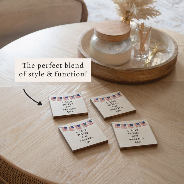 I Love America Too Personalized Coaster Set