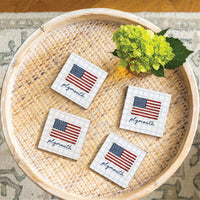 American Flag Blue Plaid Personalized Coaster Set