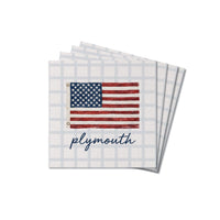 American Flag Blue Plaid Personalized Coaster Set