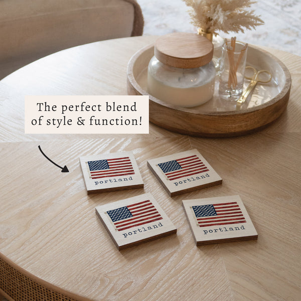 American Vintage Flag  Personalized Coaster Set