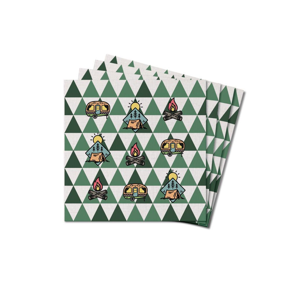 Modern Green Mountain Camping Icons Coaster Set