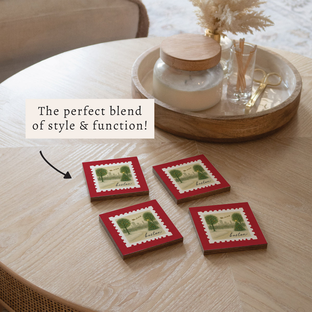 Boston Christmas Stamp Coaster Set