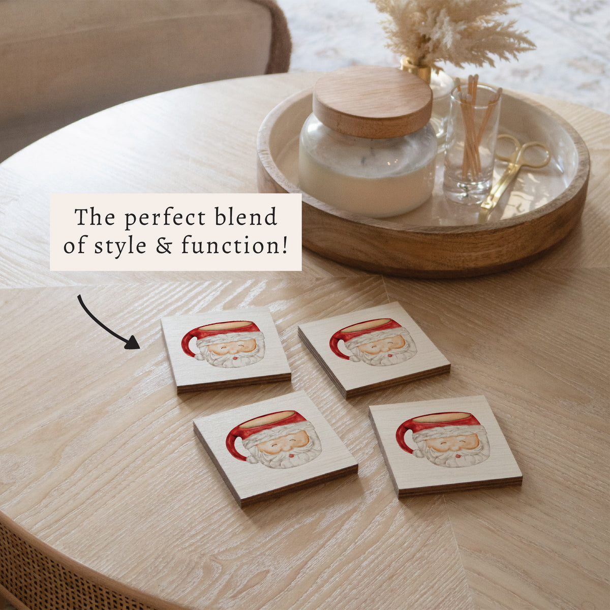 Santa Mug Coaster Set | Christmas Coaster | Wooden Decor