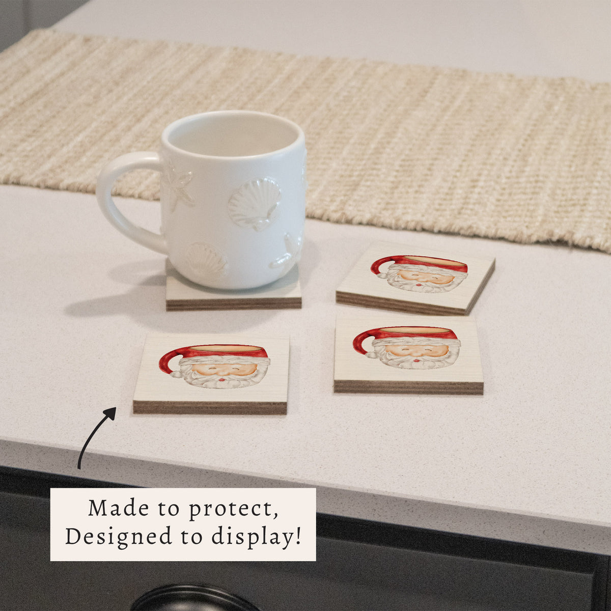 Santa Mug Coaster Set | Christmas Coaster | Wooden Decor