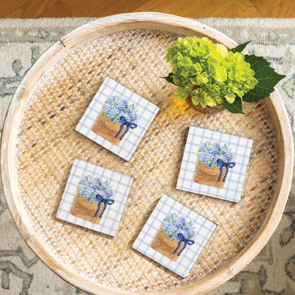 Hydrangea Basket Square Coaster Set