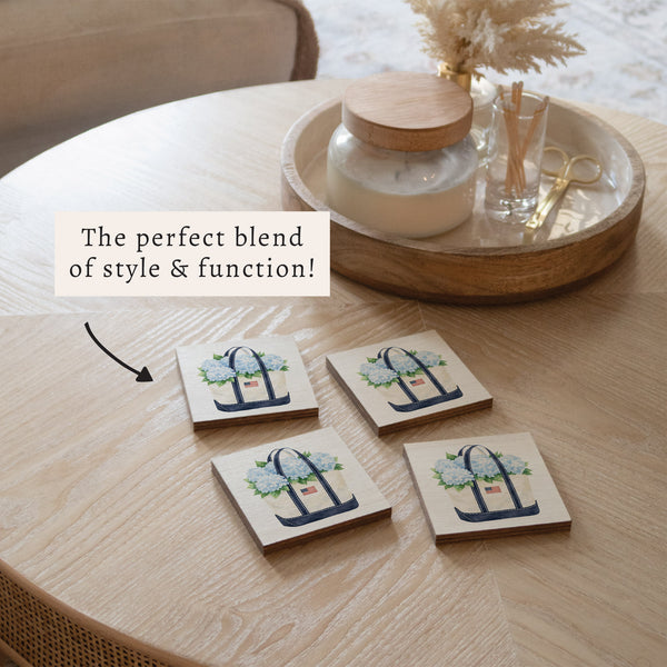 Hydrangea Flag Boat Tote Coaster Set