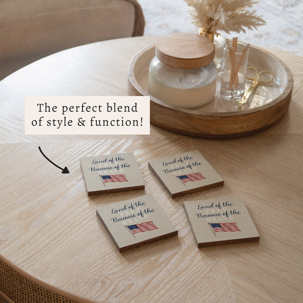 Land of the Free Waving Flag Coaster Set