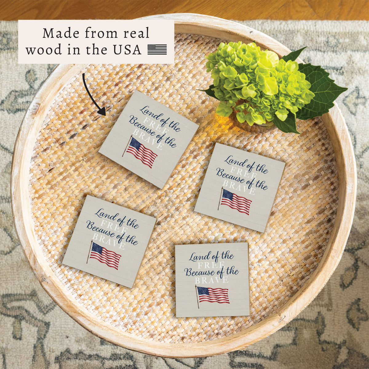 Land of the Free Waving Flag Coaster Set