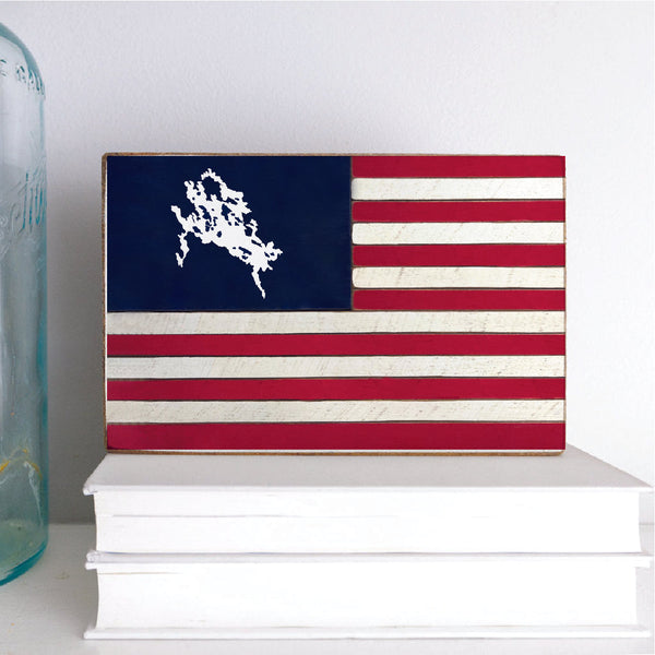 American Flag Lake Winnipesaukee Block Sign