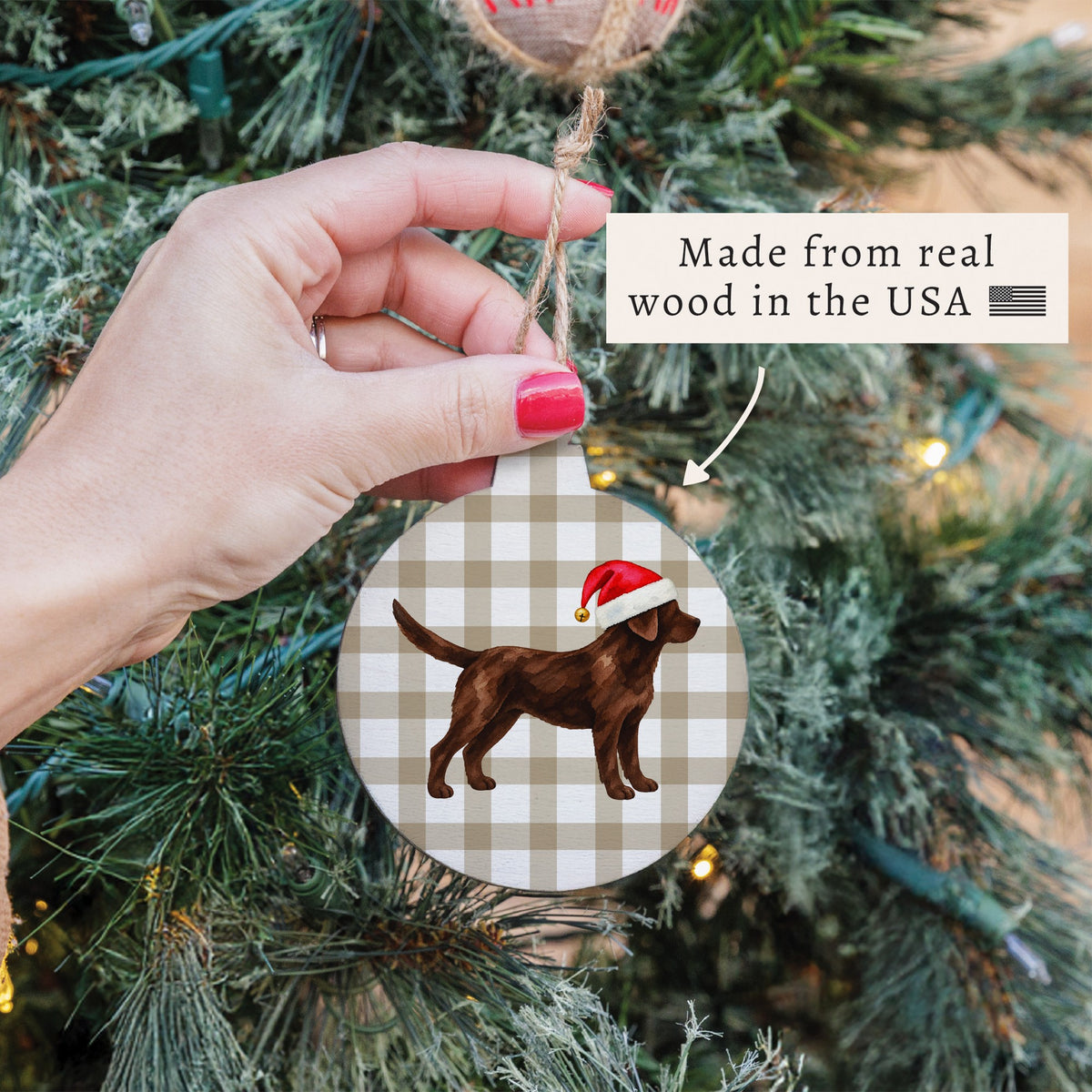 Chocolate Lab Santa Hat Ornament