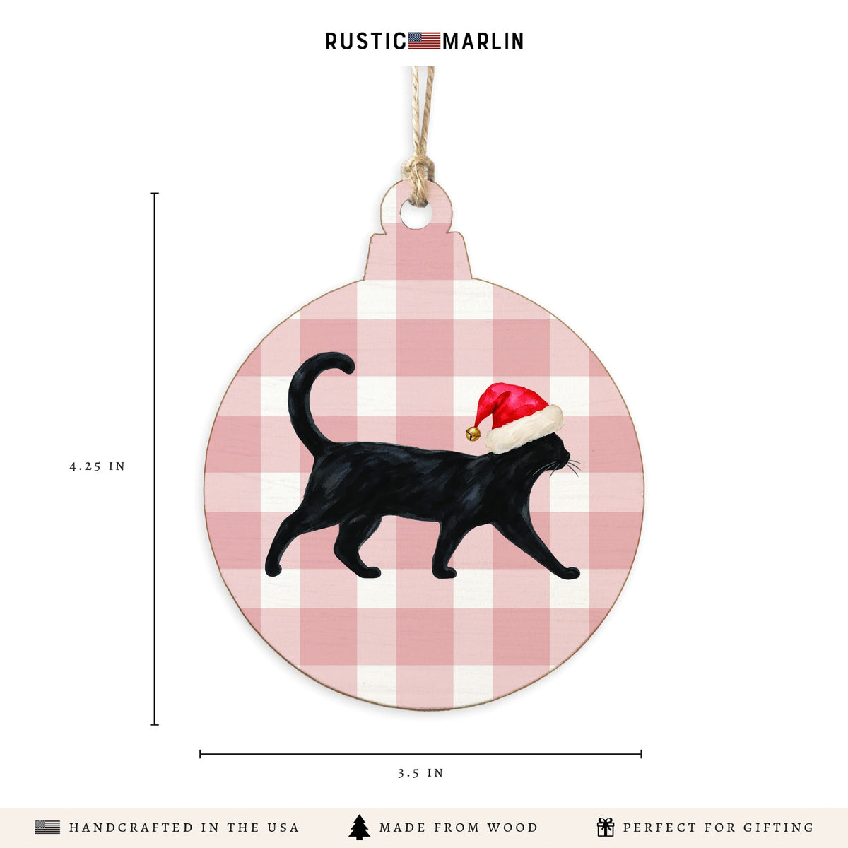 Black Cat Santa Hat Ornament