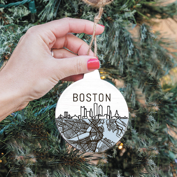 Boston City Map Bulb Ornament