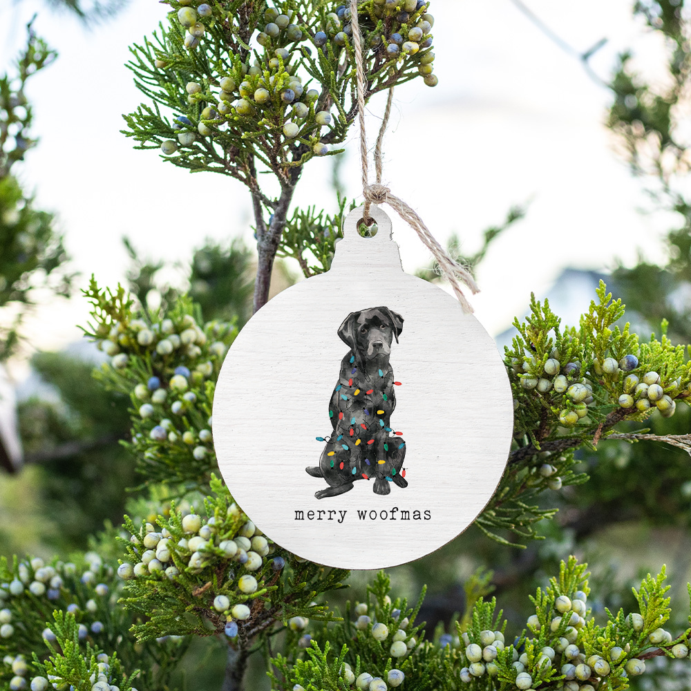 Merry Woofmas Black Lab Bulb Ornament