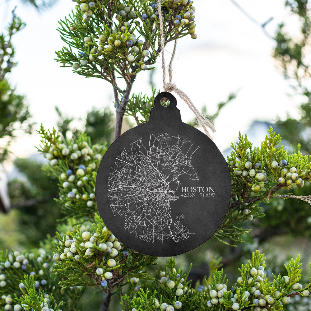 Charcoal Boston City Grid Bulb Ornament