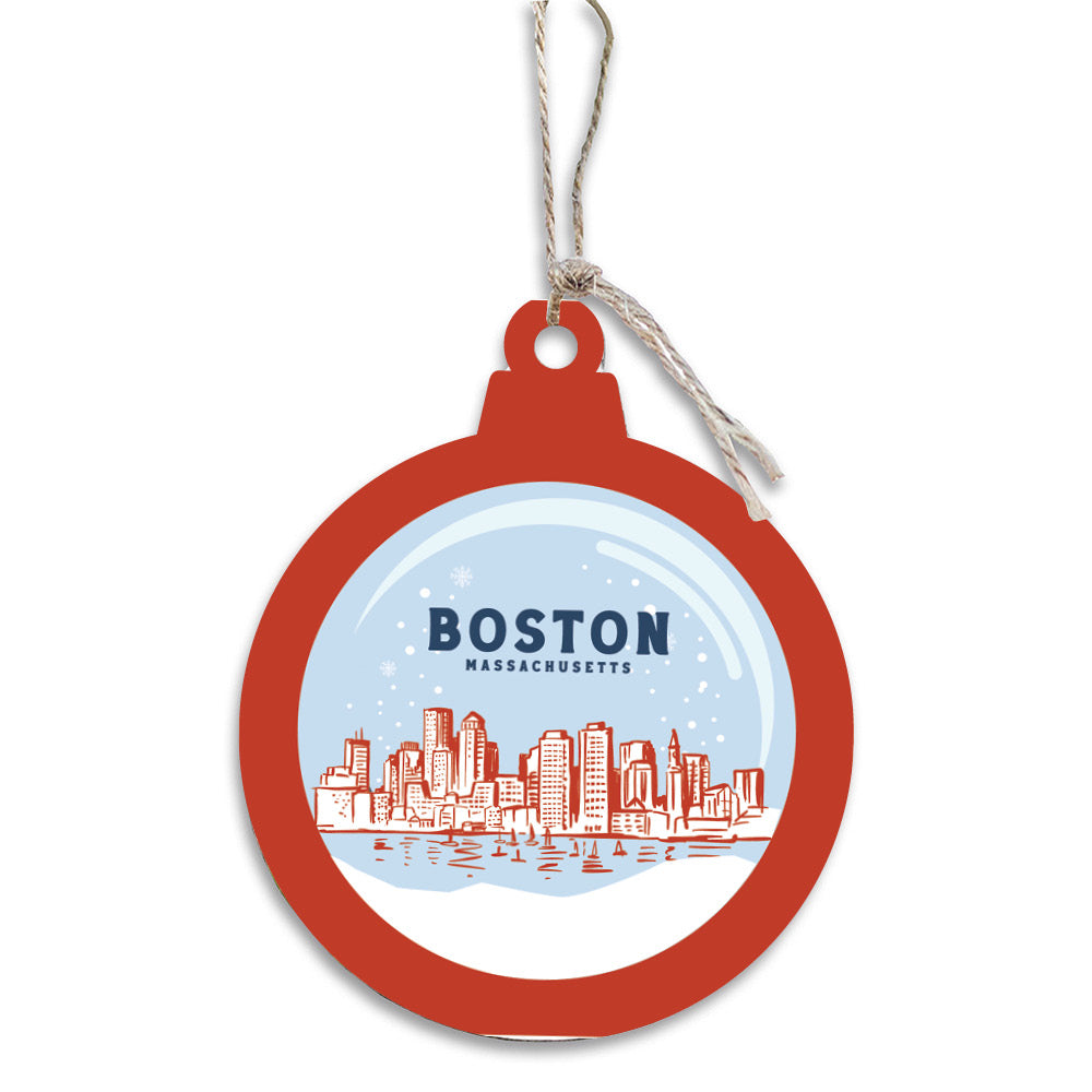 Red White and Blue Boston Snowglobe Ornament