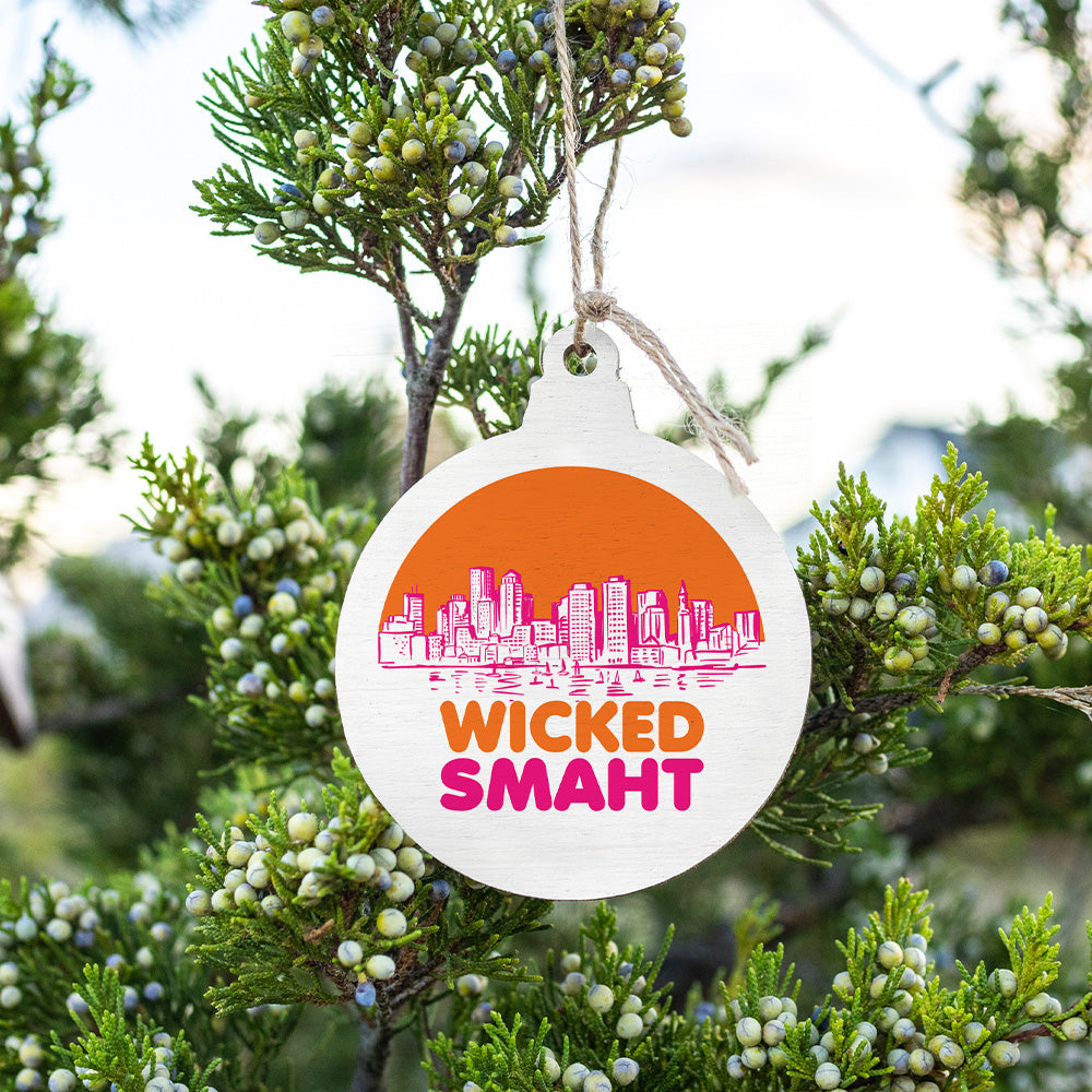 Wicked Smart Boston Orange and Pink Bulb Ornament