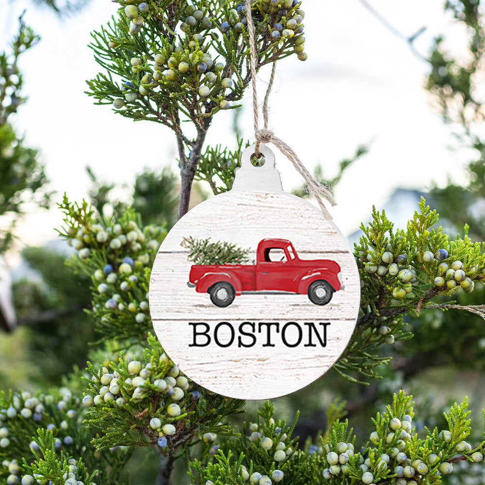 Personalized Christmas Tree Truck Bulb Ornament