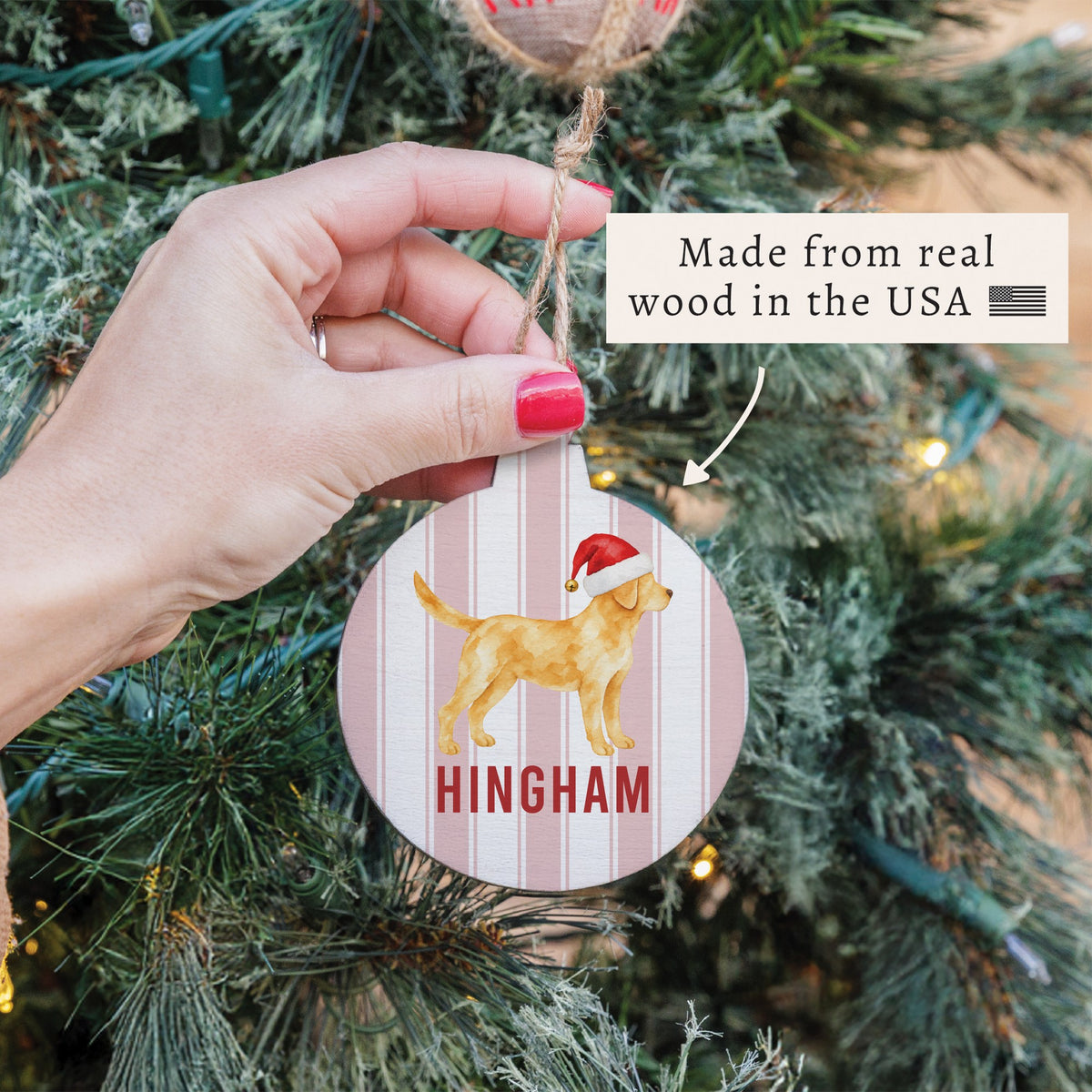Yellow Lab Santa Hat Personalized Ornament