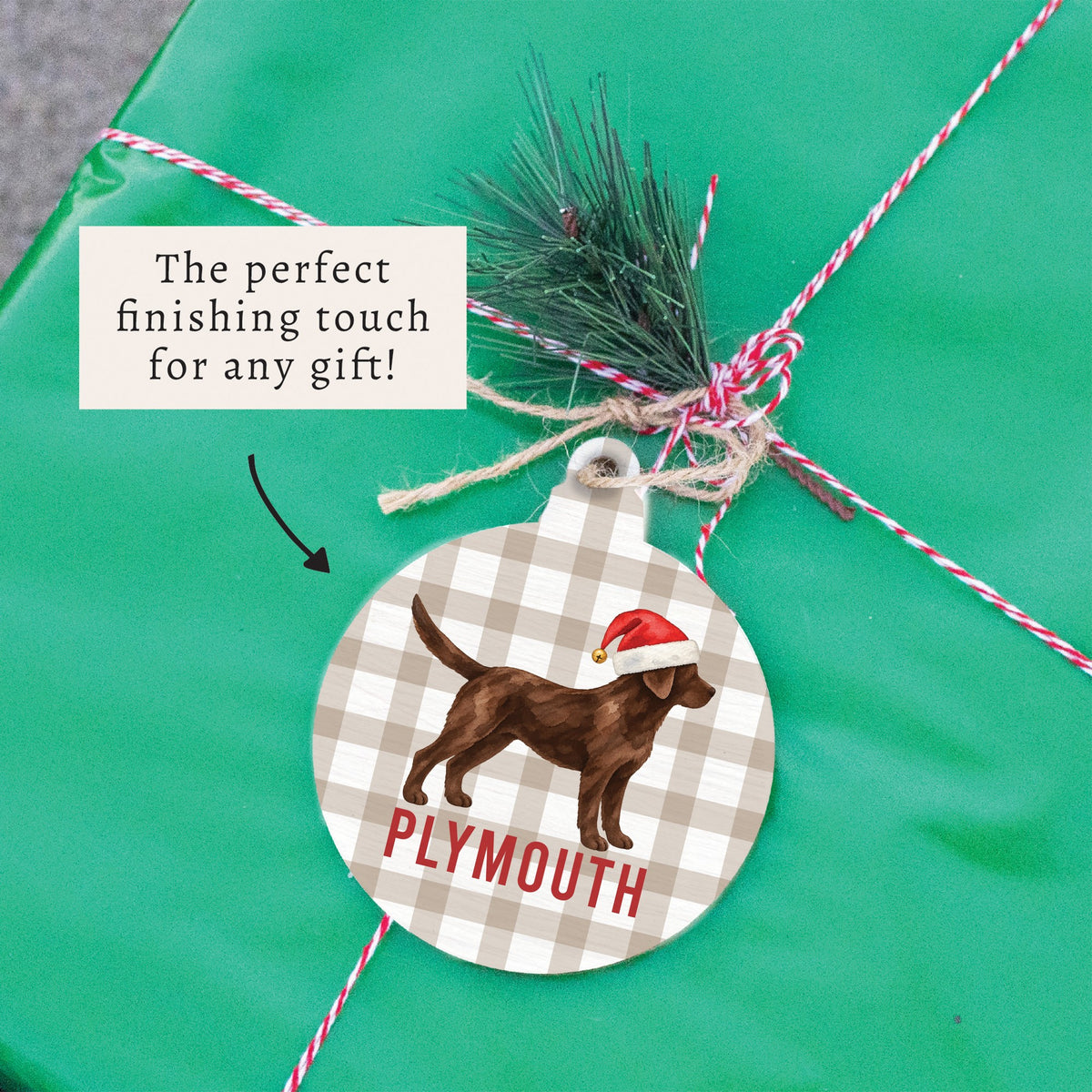 Chocolate Lab Santa Hat Personalized Ornament