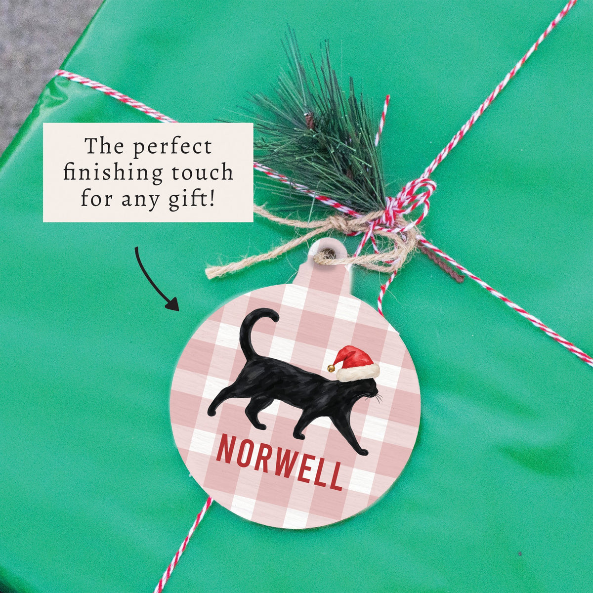 Black Cat Santa Hat Personalized Ornament