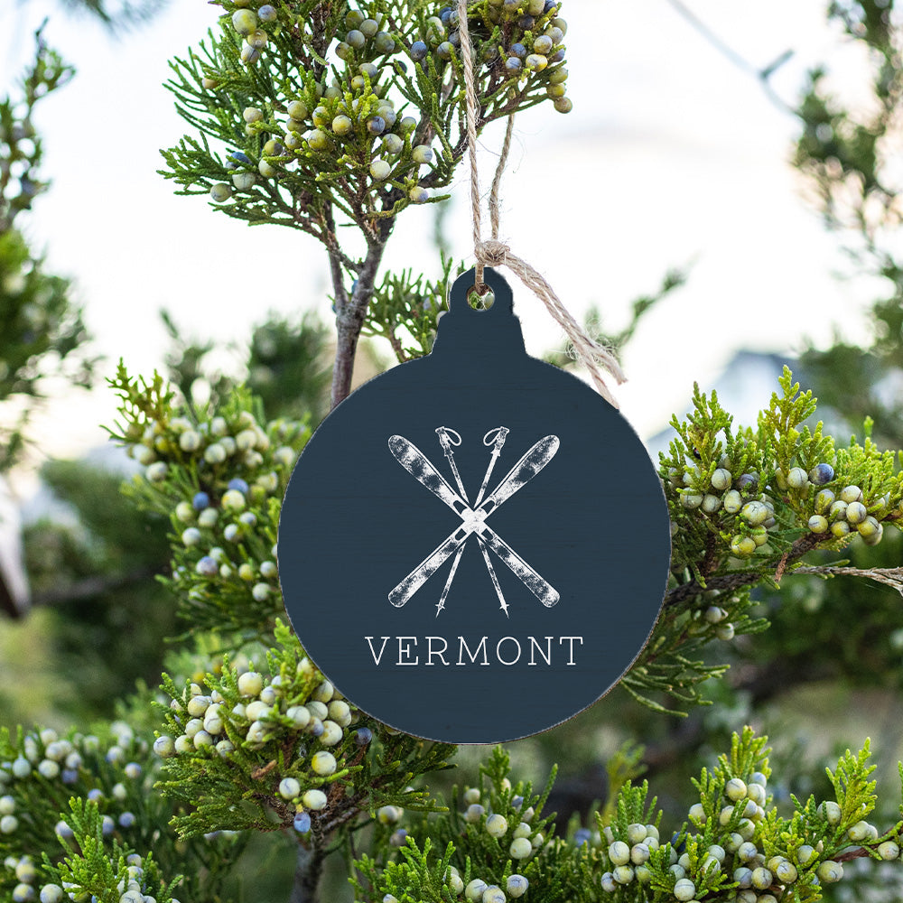 Personalized Navy Blue Ski Bulb Ornament