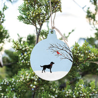Dog And Cardinal Wooden Ornament