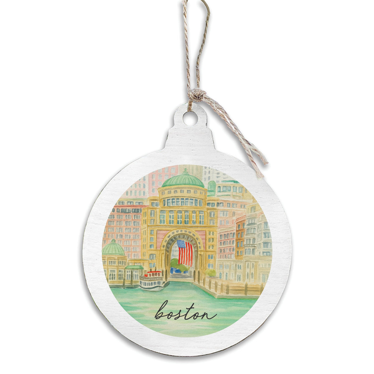 American Boston Wooden Ornament