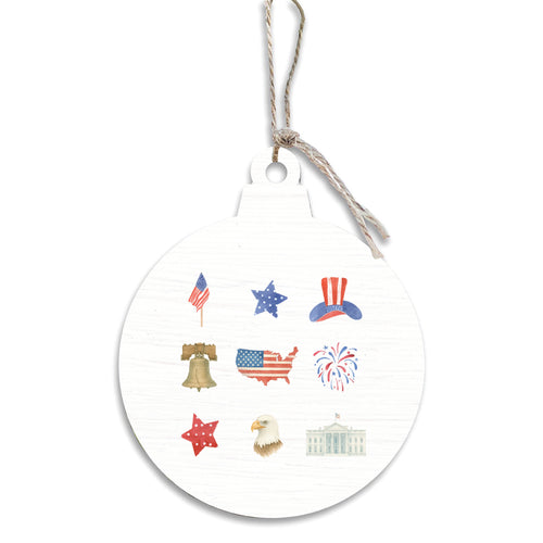American Flag Circle Wooden Ornament