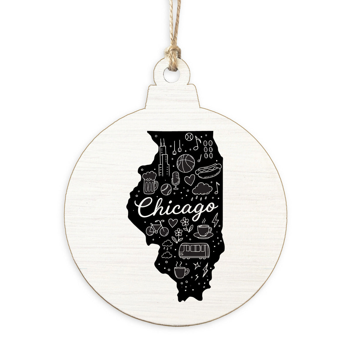 Chicago, Illinois State Line Art Ornament