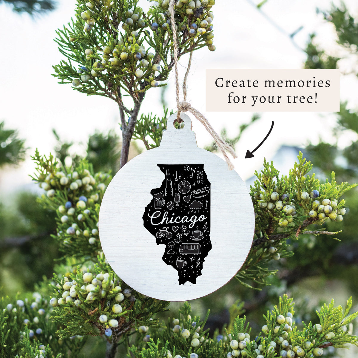 Chicago, Illinois State Line Art Ornament