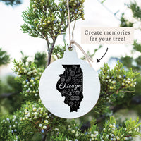 Chicago, Illinois State Line Art Ornament