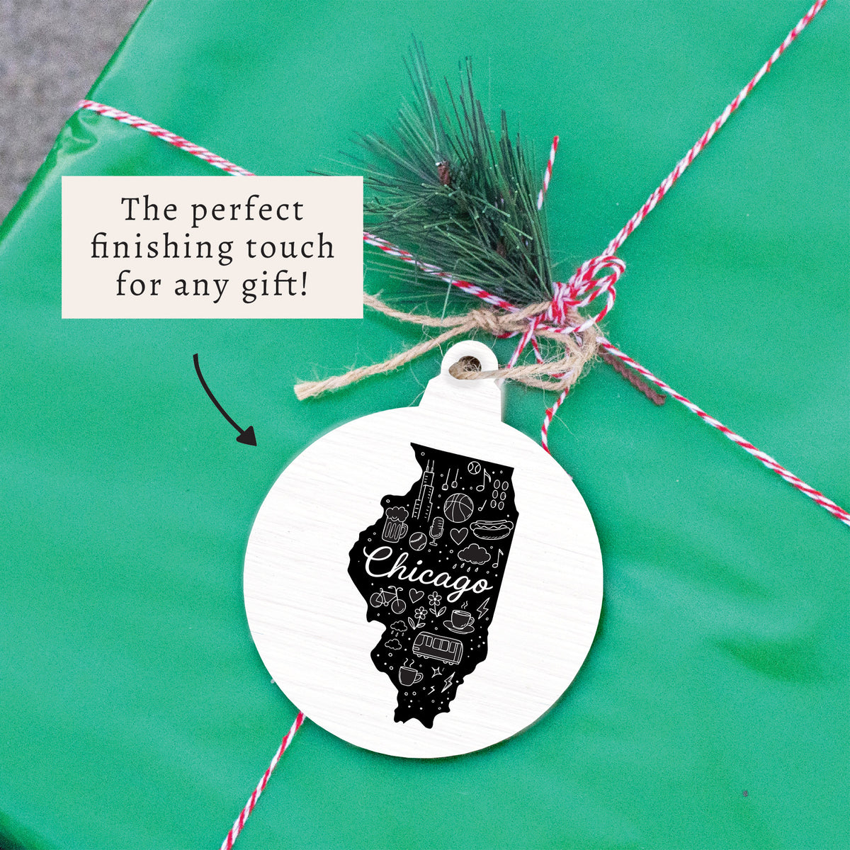Chicago, Illinois State Line Art Ornament