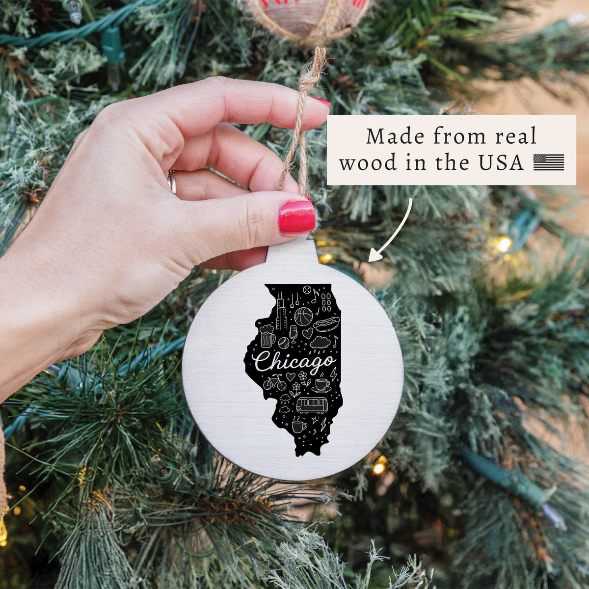 Chicago, Illinois State Line Art Ornament