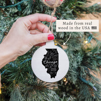 Chicago, Illinois State Line Art Ornament