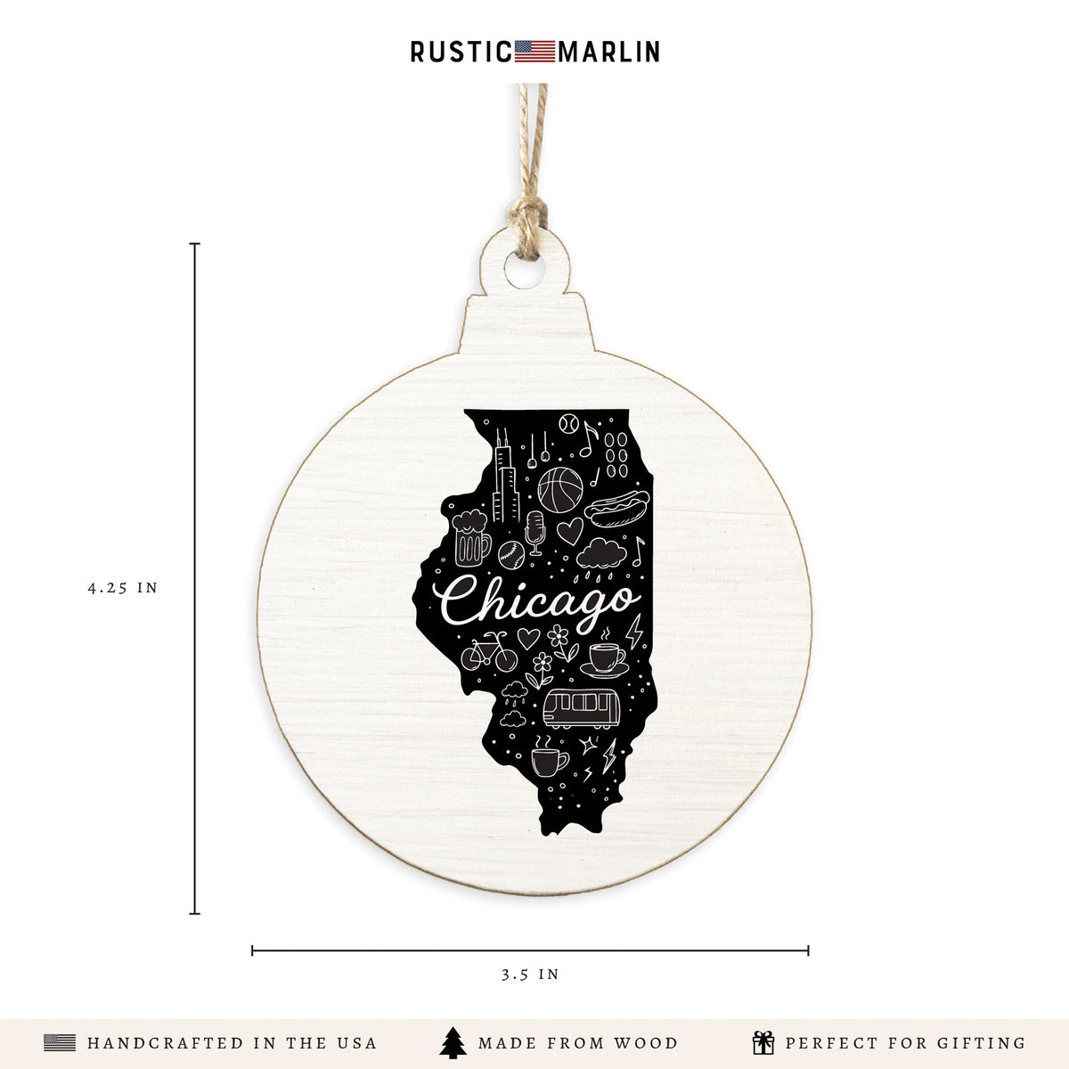Chicago, Illinois State Line Art Ornament